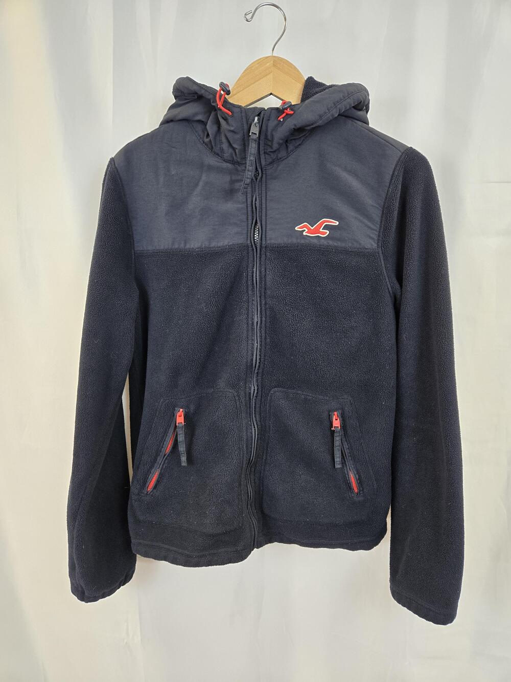 Hollister Jacket Mens Medium Blue Fleece Hooded Full Zip Windbreaker Pockets